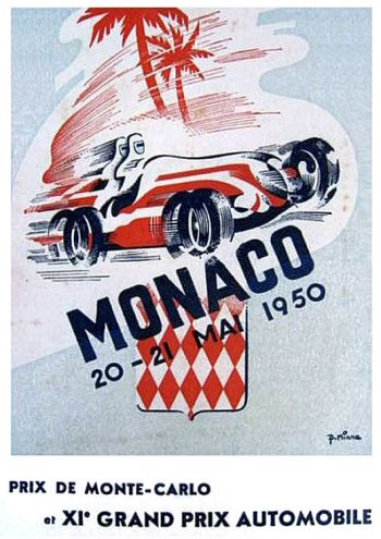 1950'de ilk kez yapılan Monaco Grand Prix Posteri