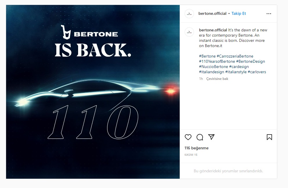 Bertone Geri dönüyor instagram 